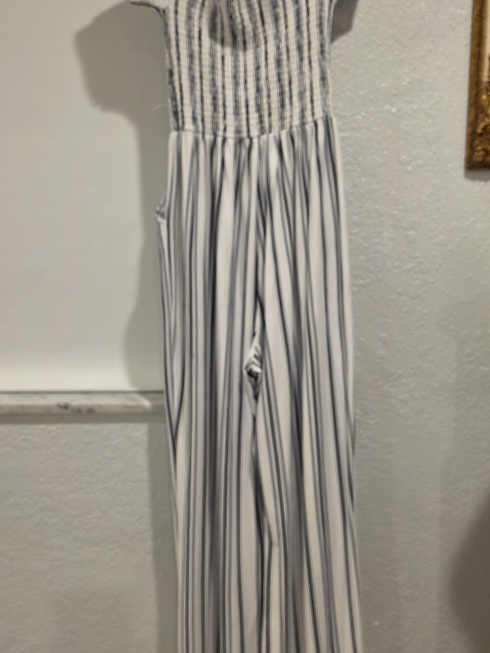 J for Justify White and Navy Striped Smocked Jumpsuit
